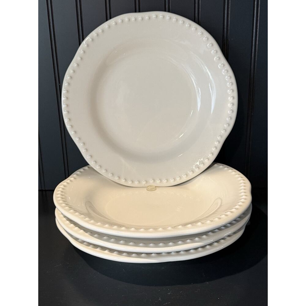 Pottery Barn Emma White Salad Plates 9" Set Of 4 GOOD Pre-owned H - Picture 3 of 5